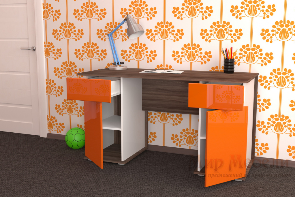 письменный стол Мебелеф 10 оранжевый глянец открытый.jpg