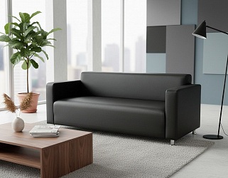 Прямой диван "Томи" кожа черная