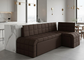 Кухонный угловой диван "Бристоль" экокожа тач дарк браун