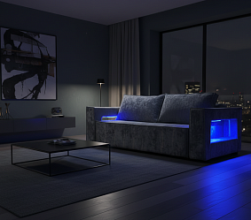 Диван еврокнижка "Лофт люкс плюш" серый с подсветкой